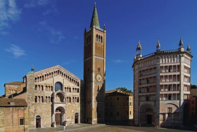 Parma, 2006: Parma downtown, the Cathedral and the Baptistery.