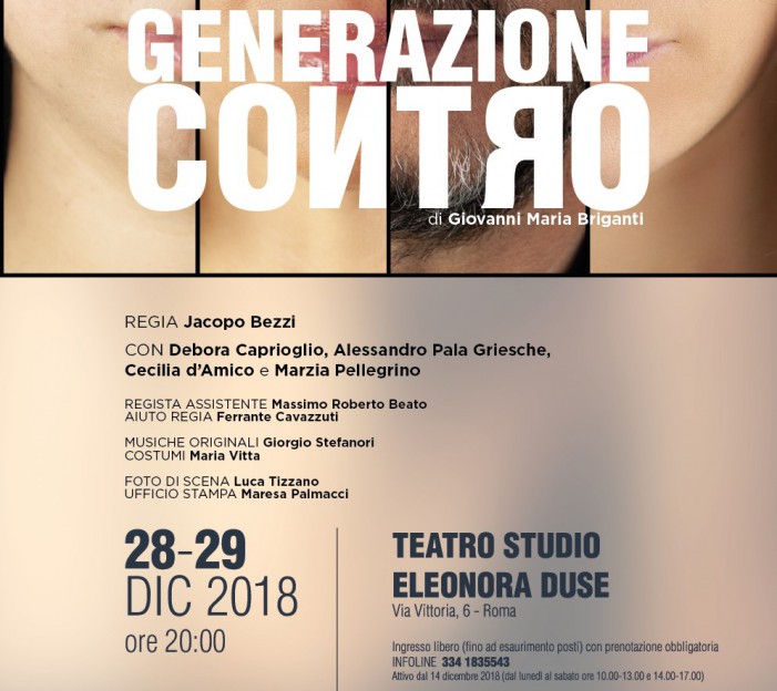 In scena al Teatro Studio Duse Generazione Contro, con Debora Caprioglio In scena al Teatro Studio Duse Generazione Contro, con Debora Caprioglio